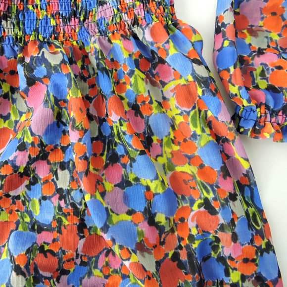 J. Crew Glendale chiffon Dress Watercolor Floral Cinched Smocked Waist XXS - Picture 7 of 11